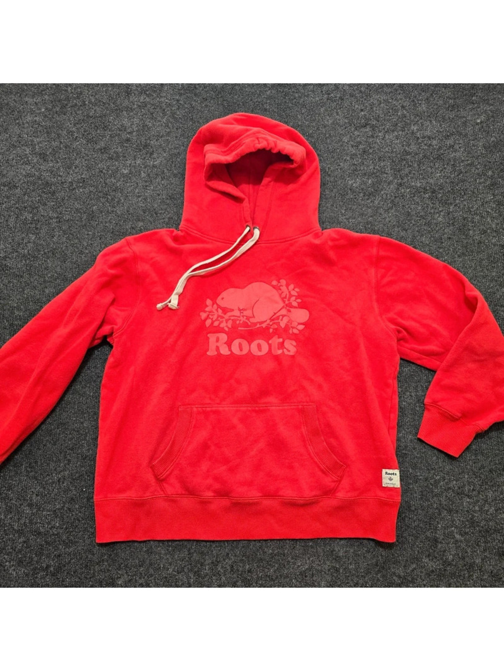 Roots Canada Womens Classic Beaver Logo Pullover Hoodie Sweatshirt Red Large